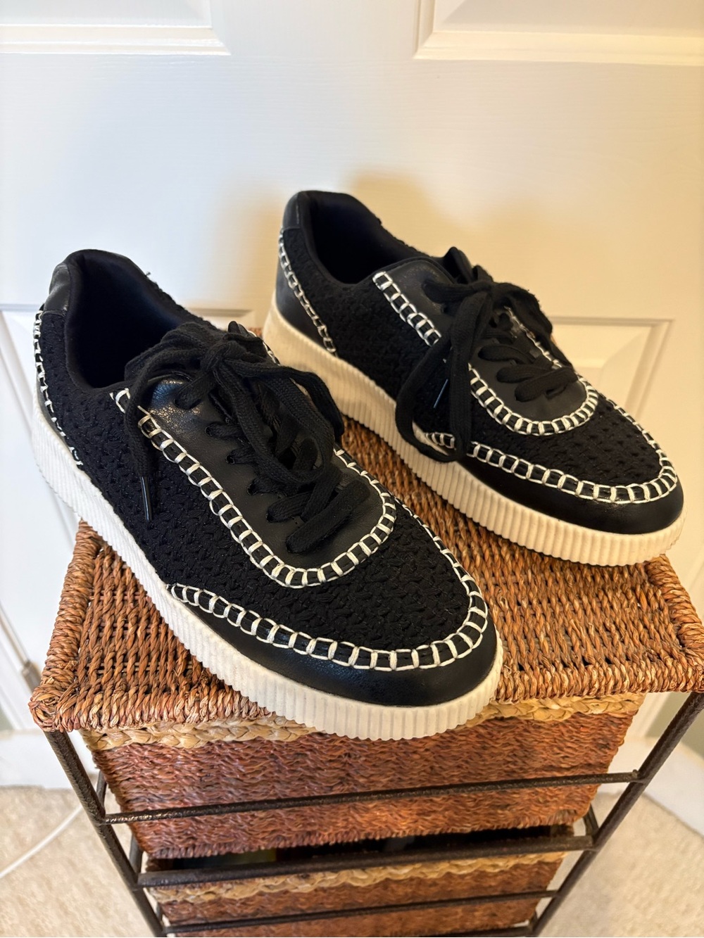 Black/White Vegan Woven Platform Sneakers “Call it Spring” Sz 10